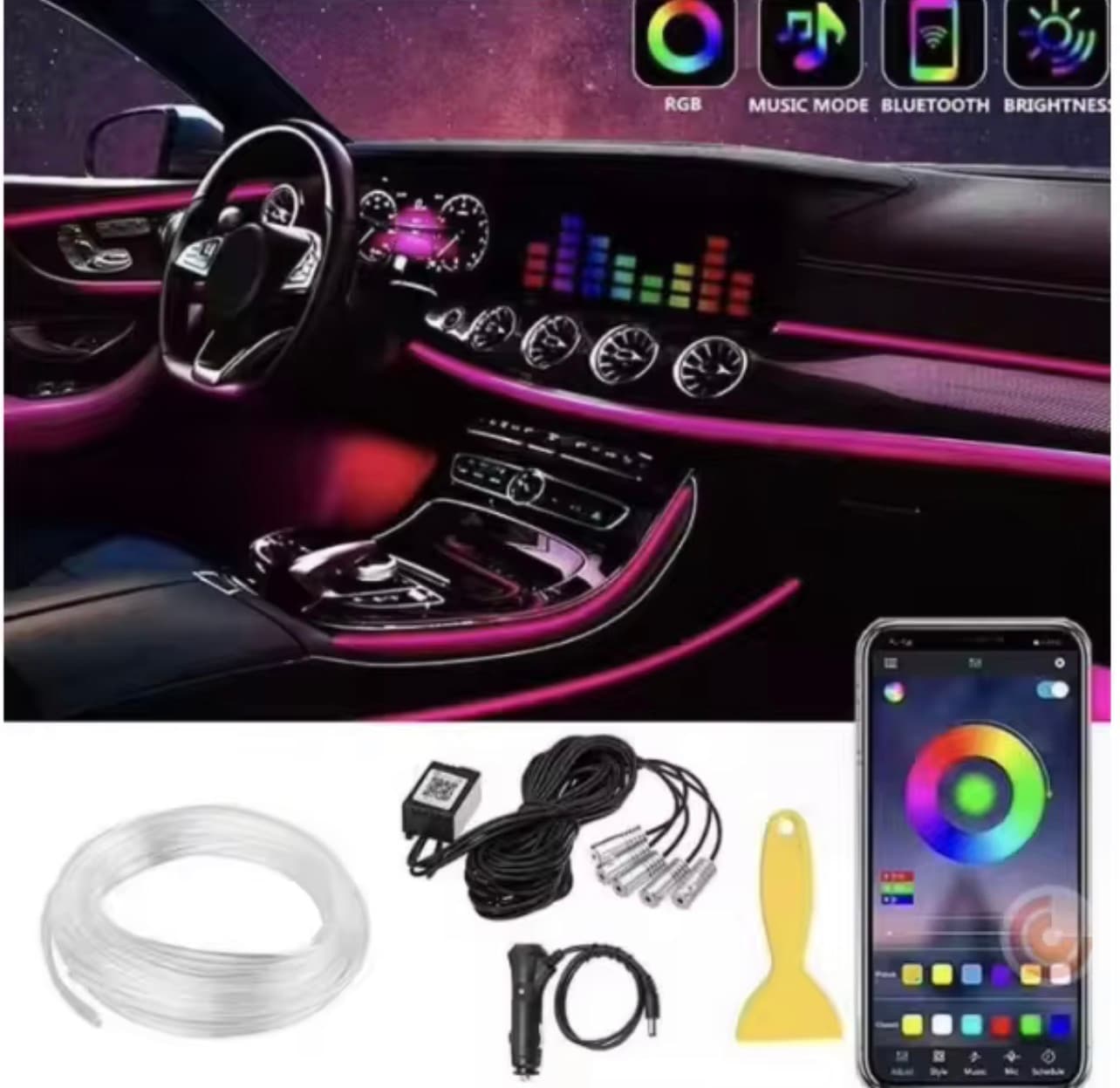 CAR LED Interior Strip Light, Car Interior with 16 Million Color LED Strip Lights: 6-in-1 Kit with 315 Inches of Fiber Optic Lighting, Multicolor RGB Sound Activation, and Easy APP Control — view 1