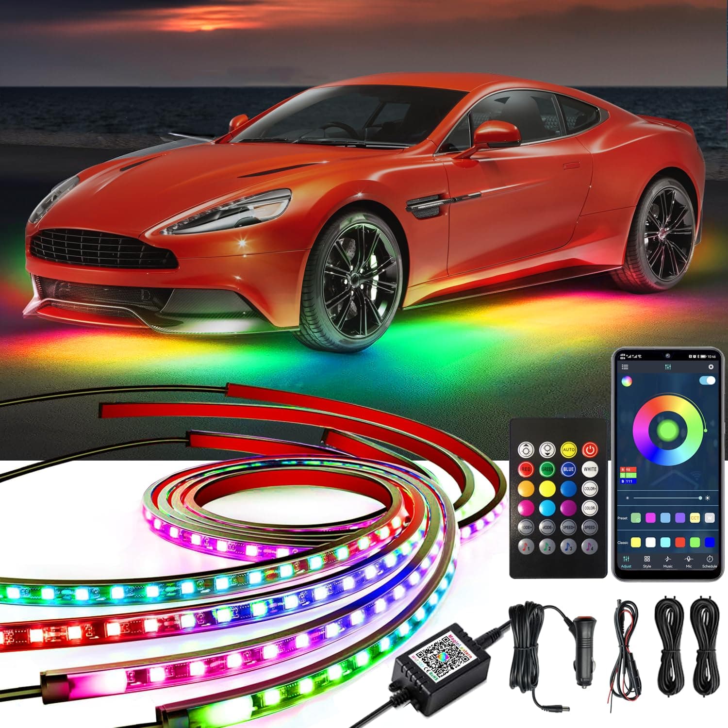 RGB Underglow LED Strip Lights 4PC | 252 LEDs | Dreamcolor | App Controlled | IP68 — view 1