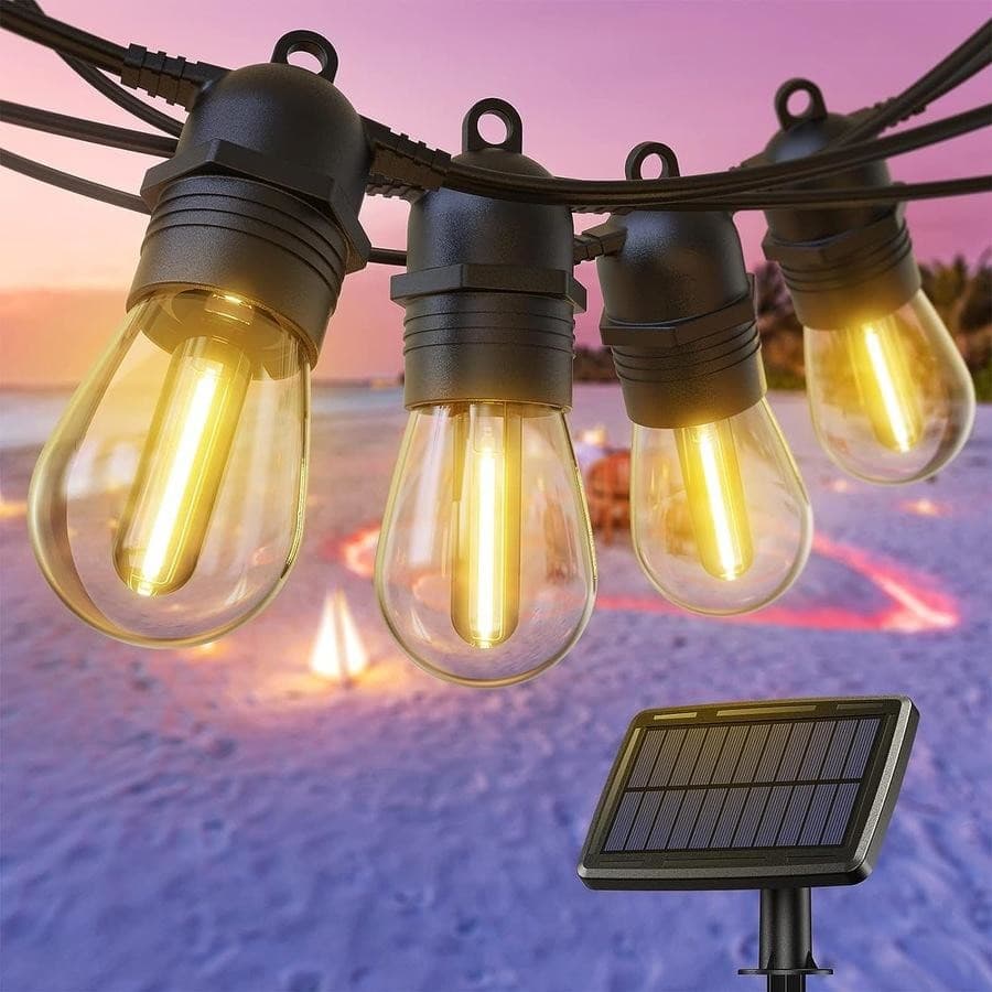 Solar Vintage Bulb String Lights (20 Edison-Style Bulbs) | Warm Glow | Waterproof Outdoor Café & Garden Lights — view 1