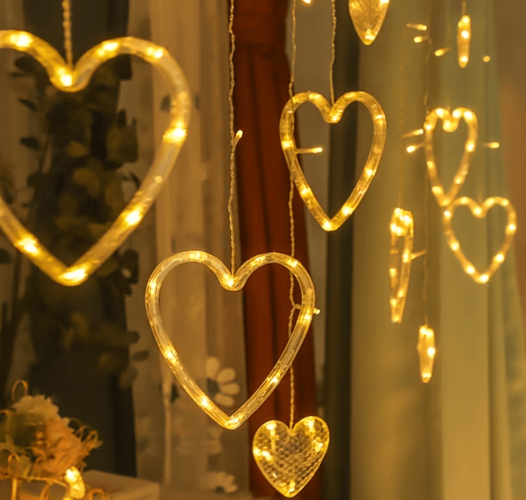 Love Heart Curtain Lights | Warm White LED Heart-Shape String Lights | Romantic Decor for Bedroom, Wedding & Valentine’s Day — view 1