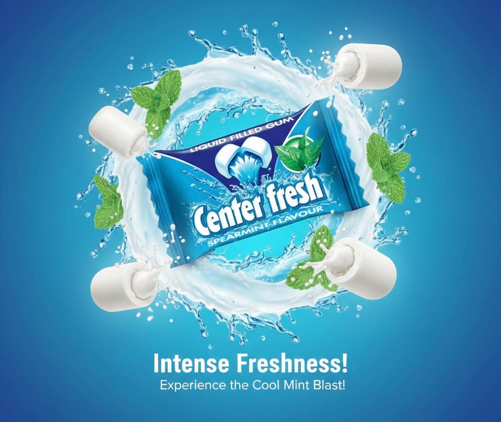 Center Fresh Chewing Gum | Pack of 10 | Cool Minty Liquid-Filled Splash — view 1