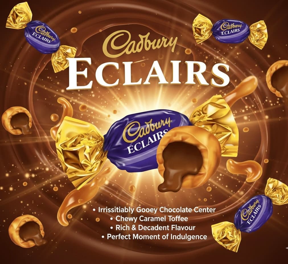 Cadbury Eclairs Pack of 10 | Chewy Golden Caramel | Luscious Liquid Chocolate Center — view 1
