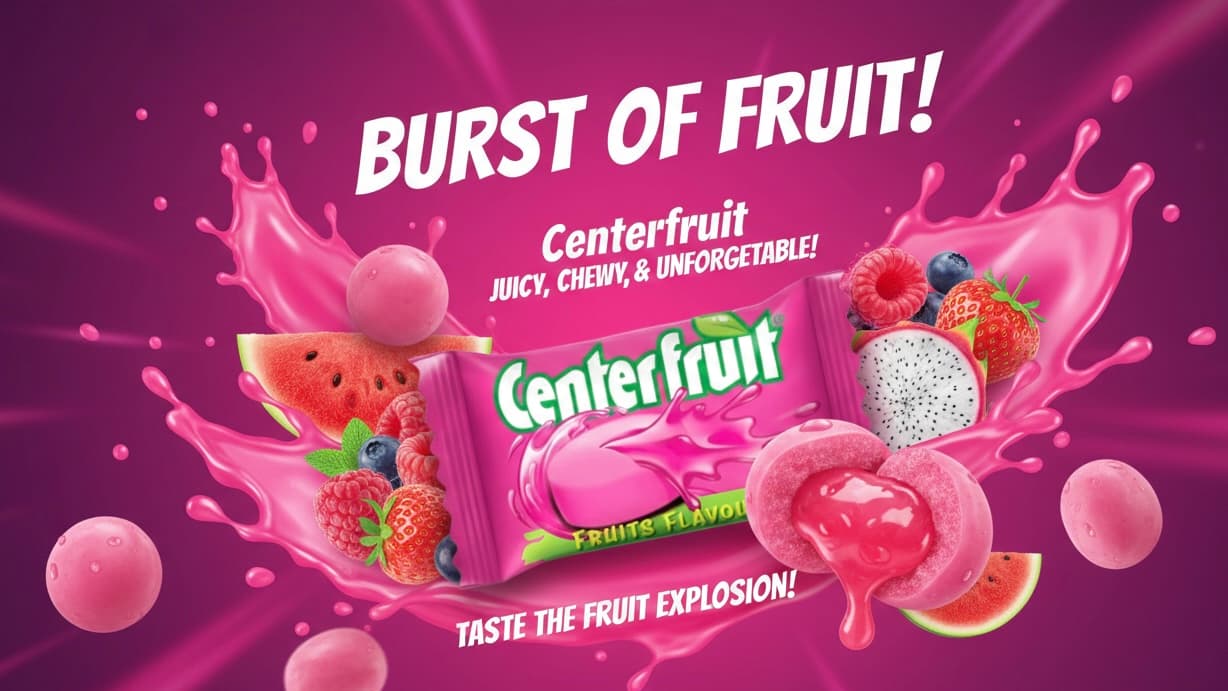 Centre Fruit Chewing Gum | Pack of 10 | Liquid Filled Burst | Tutti Frutti Flavor | Long Lasting Soft Gum — view 1