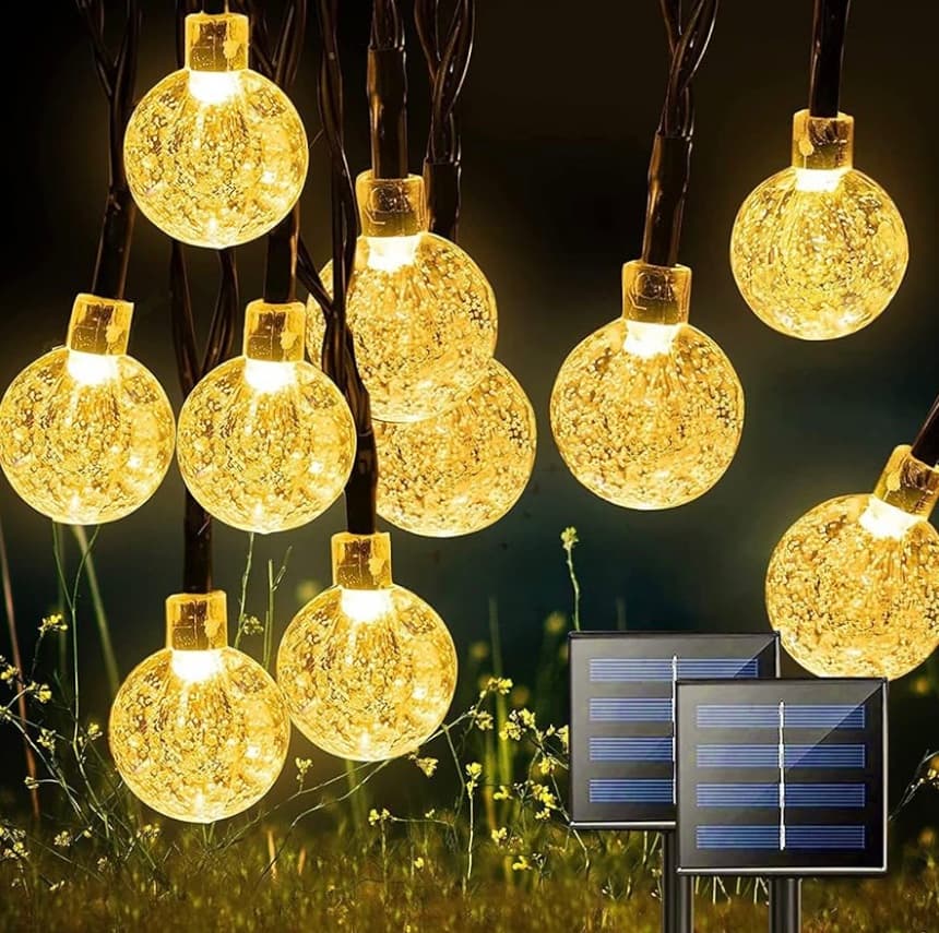 72ft Solar Crystal Ball Lights | 200 Warm White Bubble-Globes | 1200mAh Lithium Battery | IP65 Landscape Grade — view 1