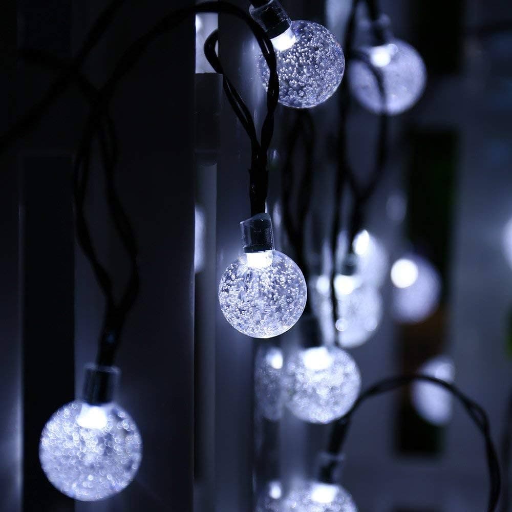 Solar Crystal Ball Lights | 23ft | 50 Cool White Bubble-Globes | 600mAh Ni-MH | IP65 Waterproof — view 1
