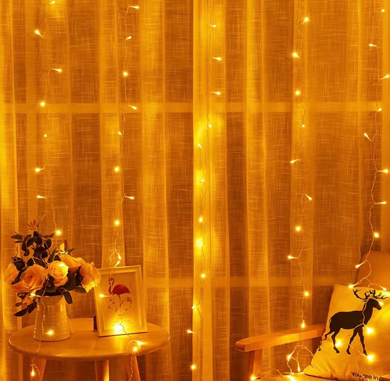 300 LED Warm White Curtain Lights | 9.8ft x 9.8ft | 110V Plug-In | 8-Mode Commercial Grade Controller — view 1