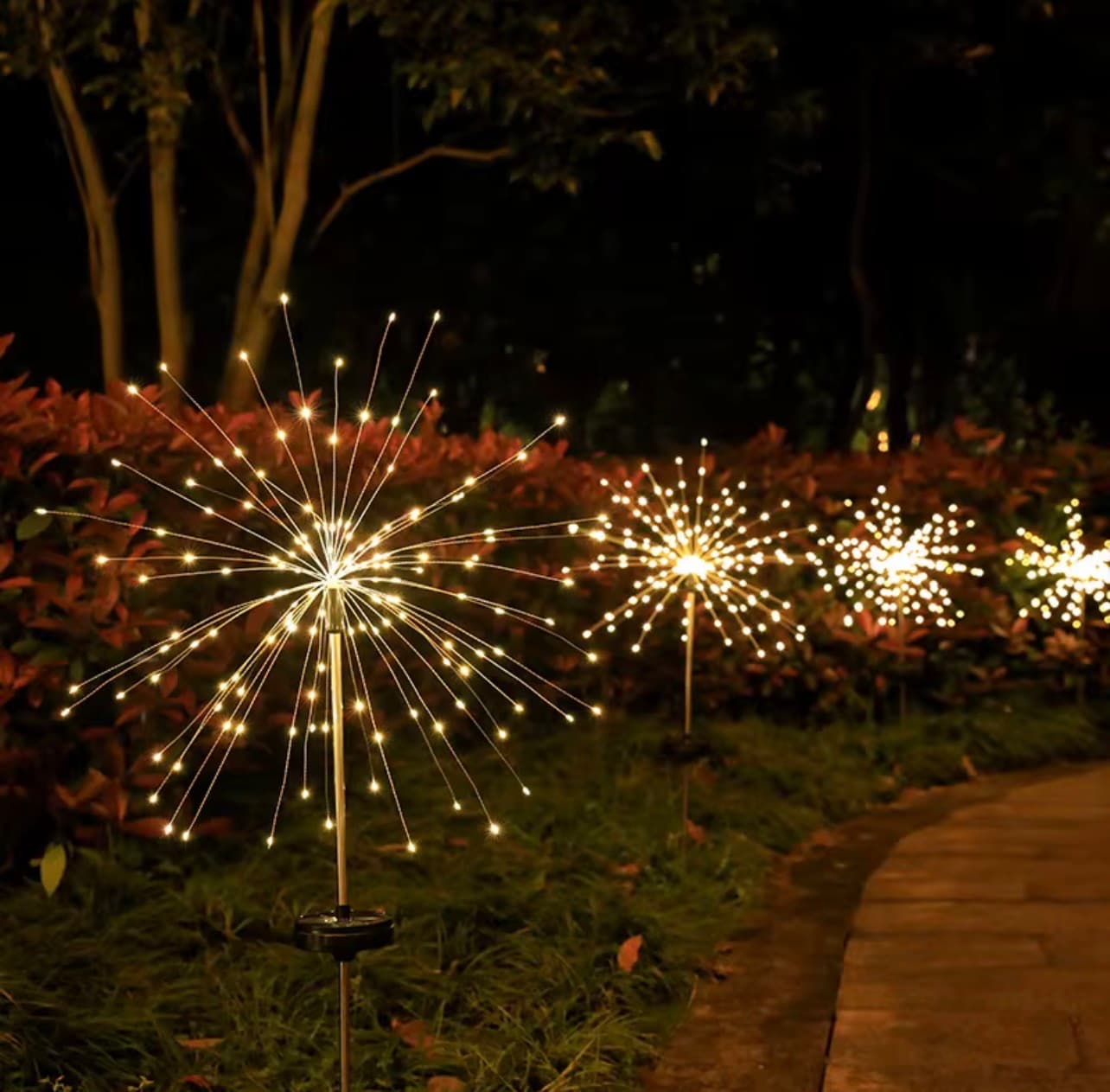 Solar Firework Dandelion Lights | 120 Warm White LEDs | 40 Copper Branches | 304 Stainless Steel Stake | IP65 — view 1