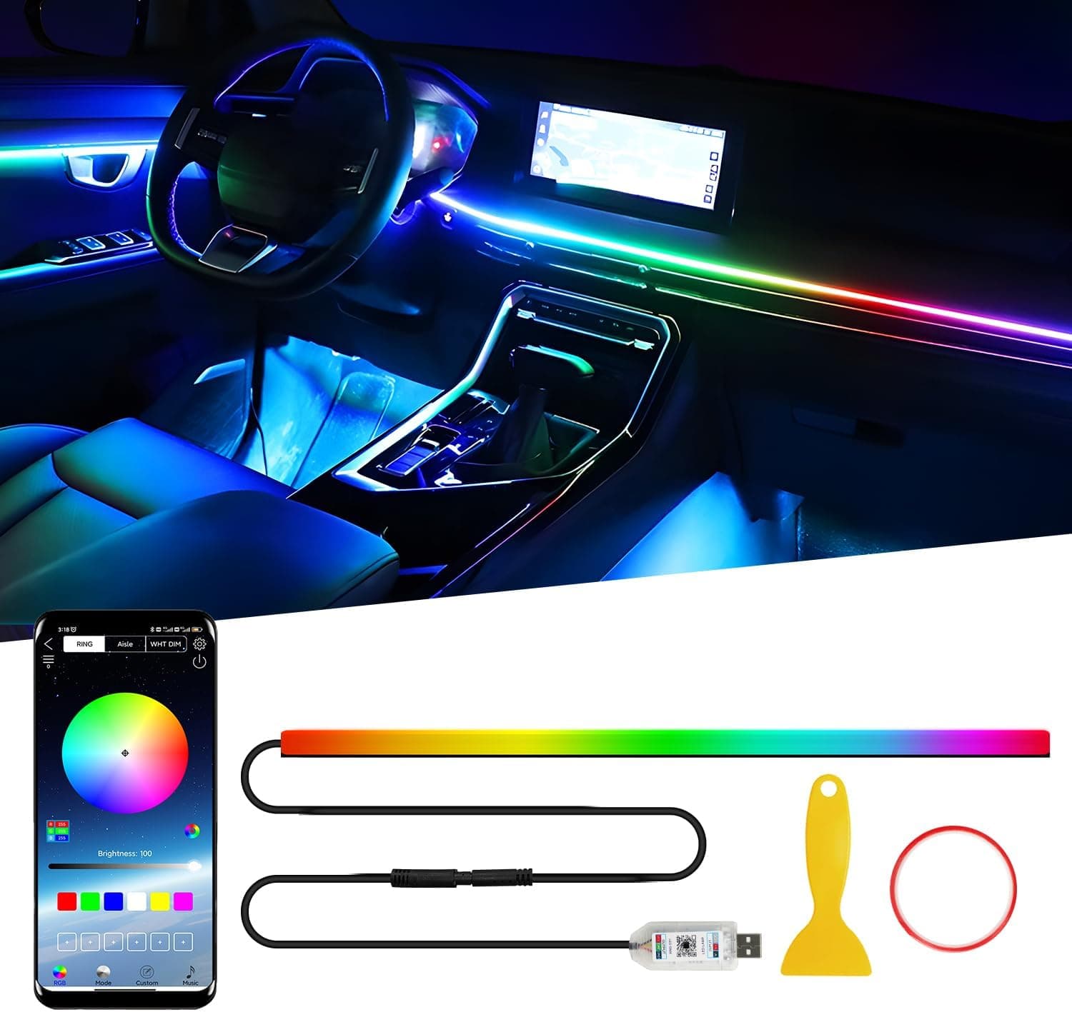 Dash Symphony Fiber Optic Strip | PMMA Core | Addressable RGB Flow | Music-Sync Sound Processor | 12V DC — view 1