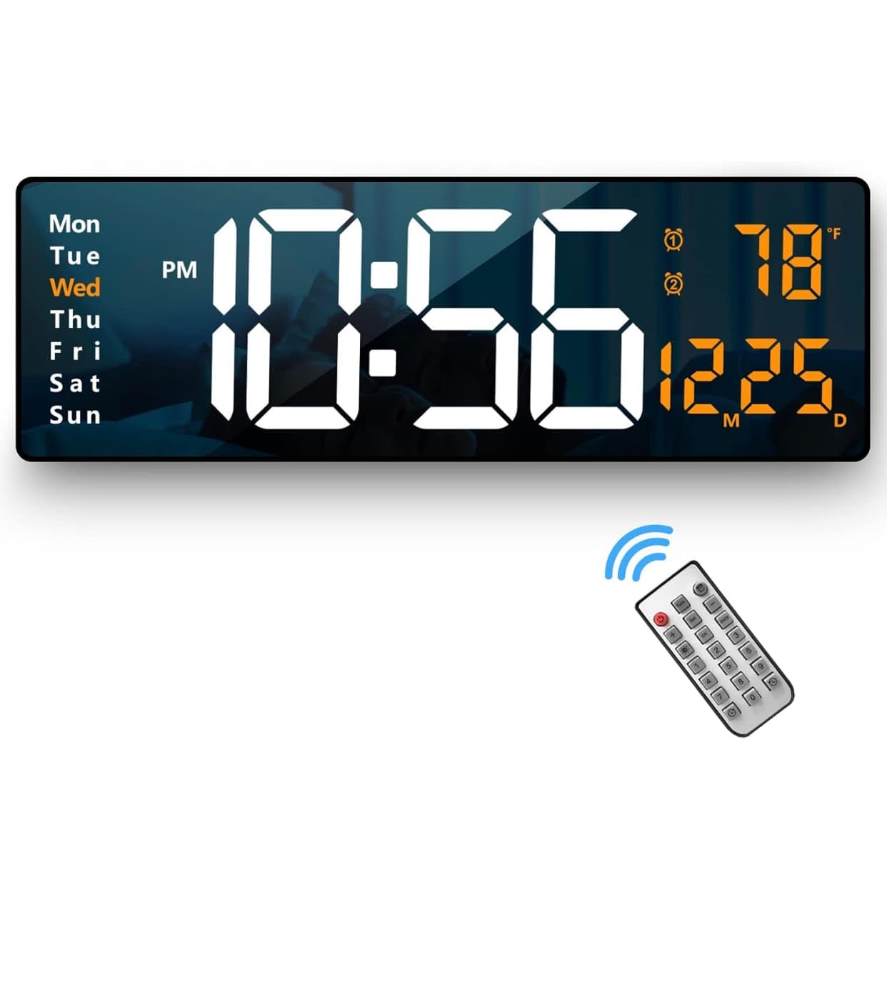 Premium Dual-Tone LED Digital Clock | 12 Inch Wide | White & Orange Contrast Display | High-Definition Timekeeping | Modern Studio Decor — view 1