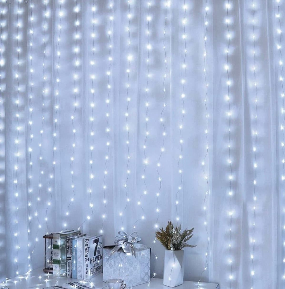 300 LED Cool White Fairy Curtain Lights (V2) | 9.8ft x 9.8ft | 8-Mode USB Power | Bright 6000K Modern Decor — view 1